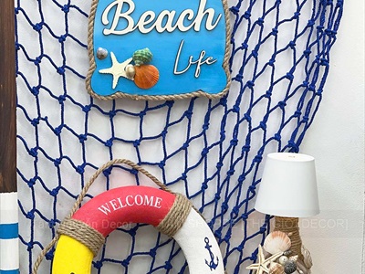 Bảng treo chủ đề biển Beach Life sao sỗ [Dây thừng - Vỏ ốc thật] KT24x22cm BTC-BIEN-04